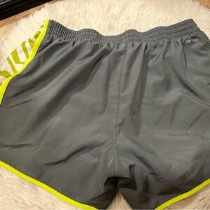 Nike Gray Athletic Shorts with Neon Yellow Trim